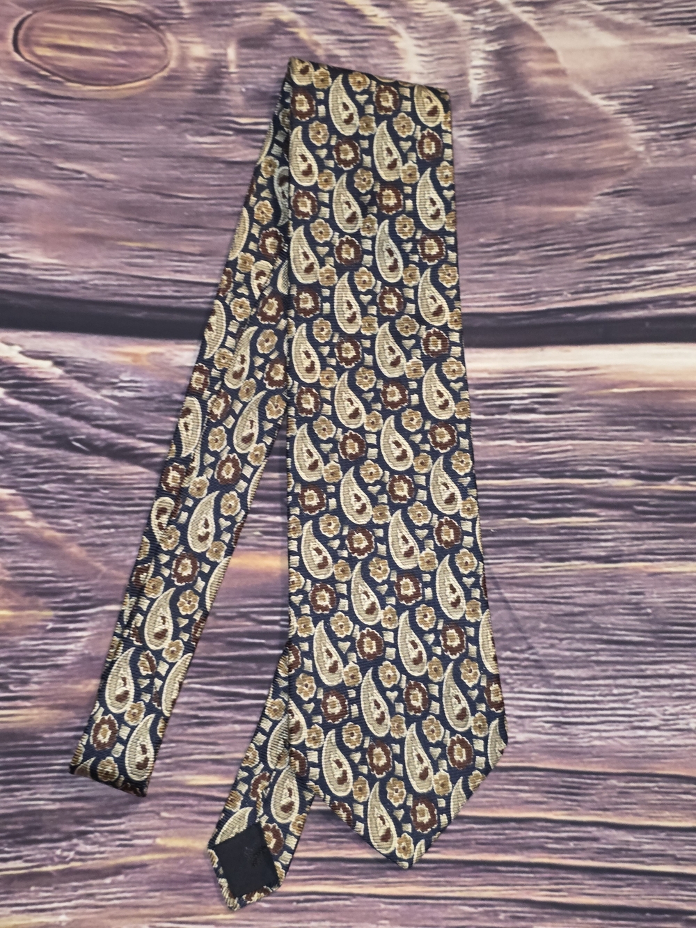 Brooks Brothers Navy Paisley and Gold Floral Silk Tie